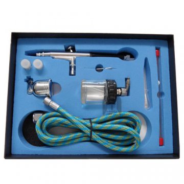 Agora-Tec® AT- Airbrush Pistole Kit AT-AK-02 mit 1,8 m Schlauch und 3 verschiedenen Düsen und Nadeln (0,2 mm 0,3mm 0,5 mm)