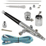 Agora-Tec® AT- Airbrush Pistole Kit AT-AK-02 mit 1,8 m Schlauch und 3 verschiedenen Düsen und Nadeln (0,2 mm 0,3mm 0,5 mm)