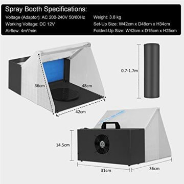 Airbrush Spritzkabinen Bausatz mit 3 LED Lichtröhren, Airbrush Spritzkabine Absauganlage 4m³/min mit zusätzlichem Filter für Airbrush Modellbau und Lackierarbeiten - 5